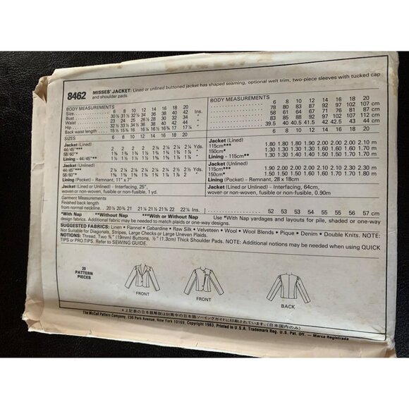 McCall's Misses Coat Sewing Pattern Sz 8 8462 - Uncut - Picture 5 of 10